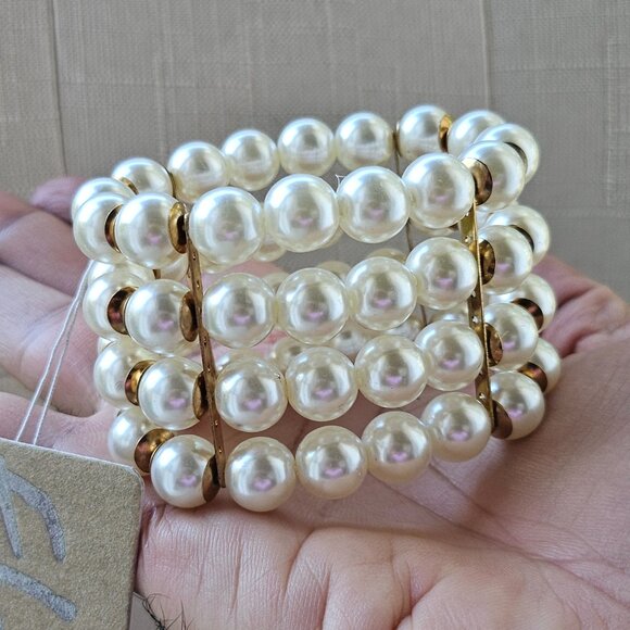 New Erica Lyons Pearl Bracelet Beaded Faux Pearl Four Strand NWT Stretch Wrap - Picture 12 of 16